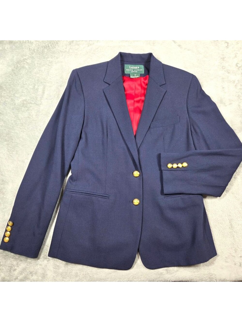 Vintage Lauren Ralph Lauren Blazer 4 Petite Navy Blue Wool Blend Gold Buttons